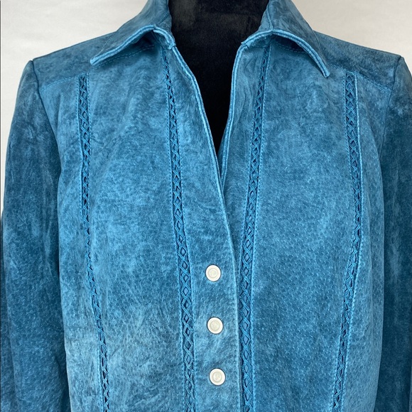 Vintage Y2K AMI Blue Suede Leather Jacket Coat with Silver Buttons - Picture 4 of 8